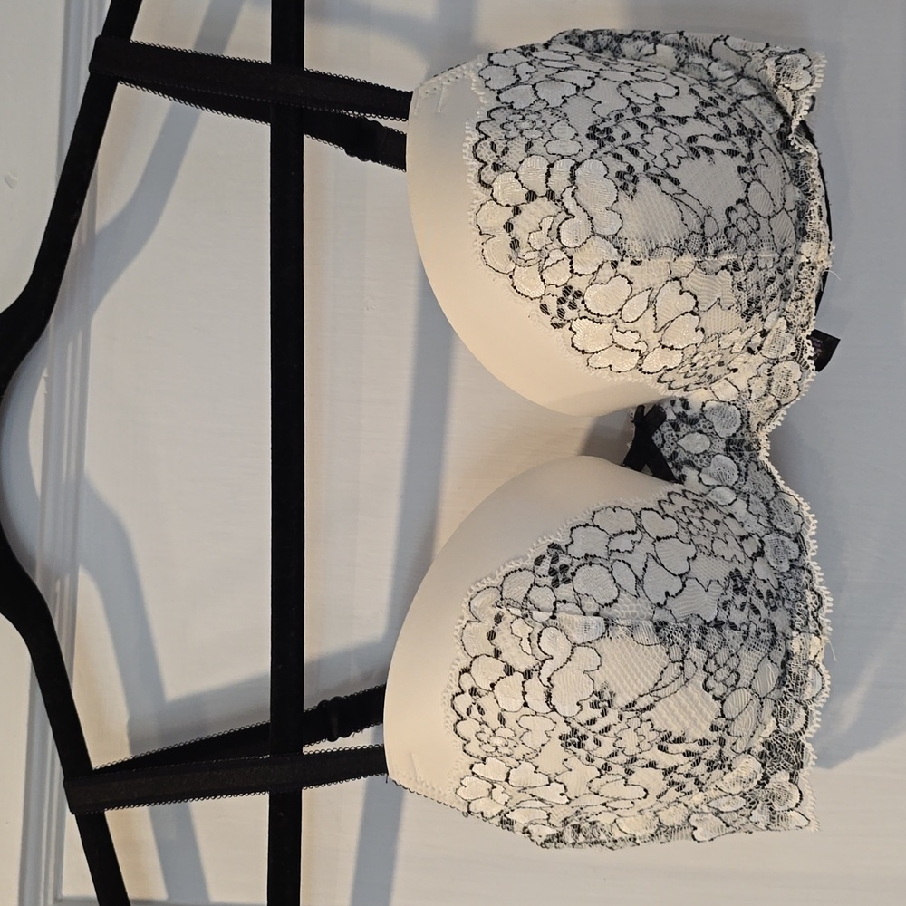 Lace Overlay Bra with Black Straps